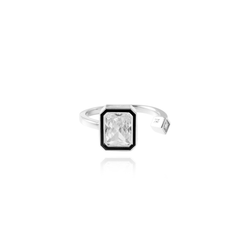 Black-outline Crystal Logo Signet Ring